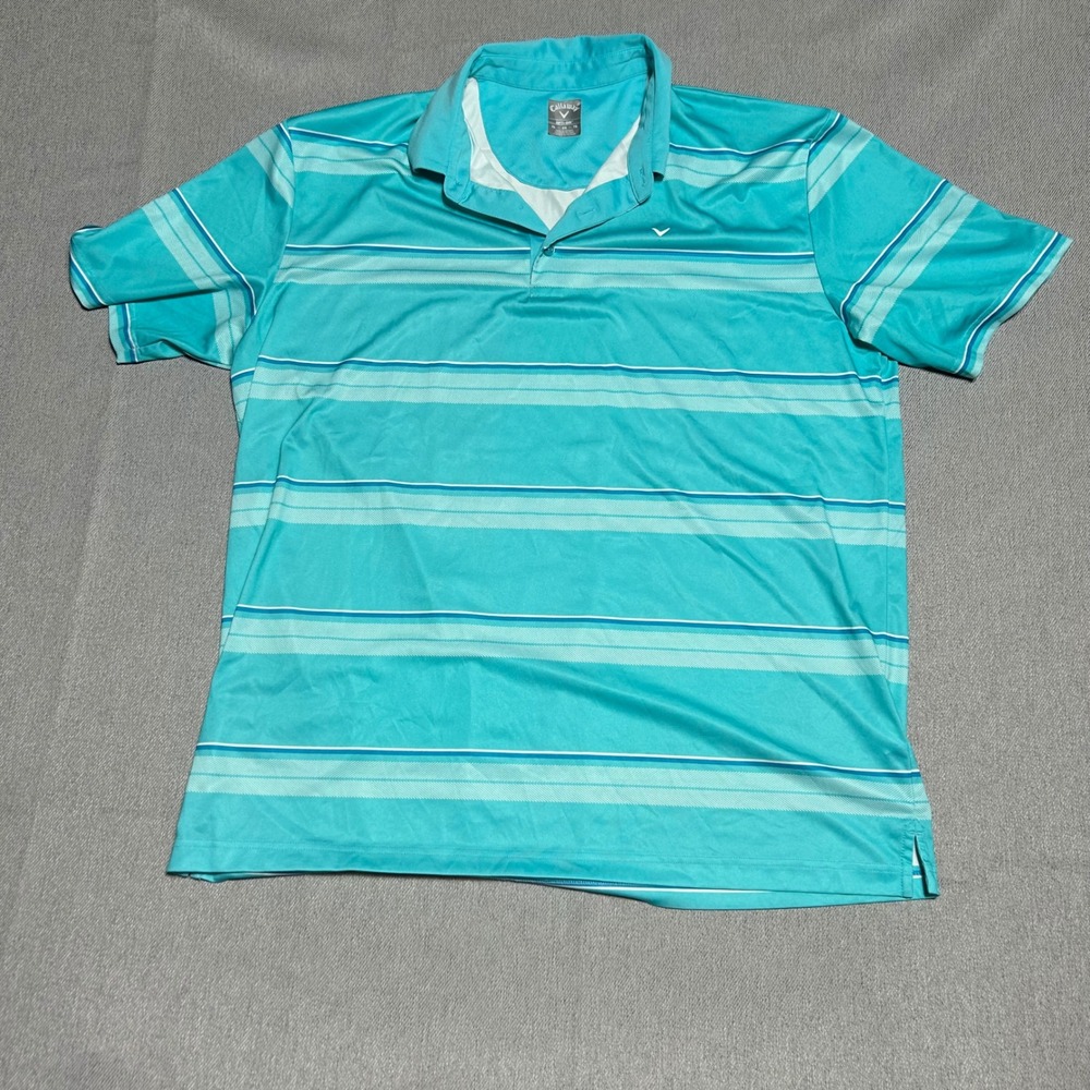 Callaway Polo Shirt Mens XL Teal Striped Opti-Dri Short Sleeve Golf Tee